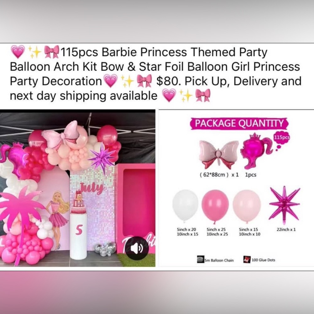 Barbie Princess Pink and White Party Balloon Set 115 pcs